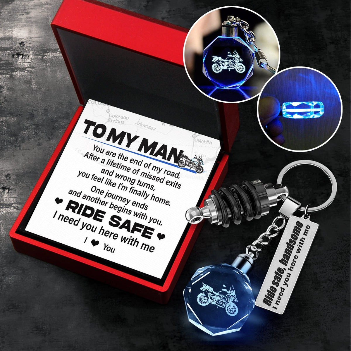 Led Light Motorrad Keychain - Biker - To My Man - I Love You - Gkwh26001