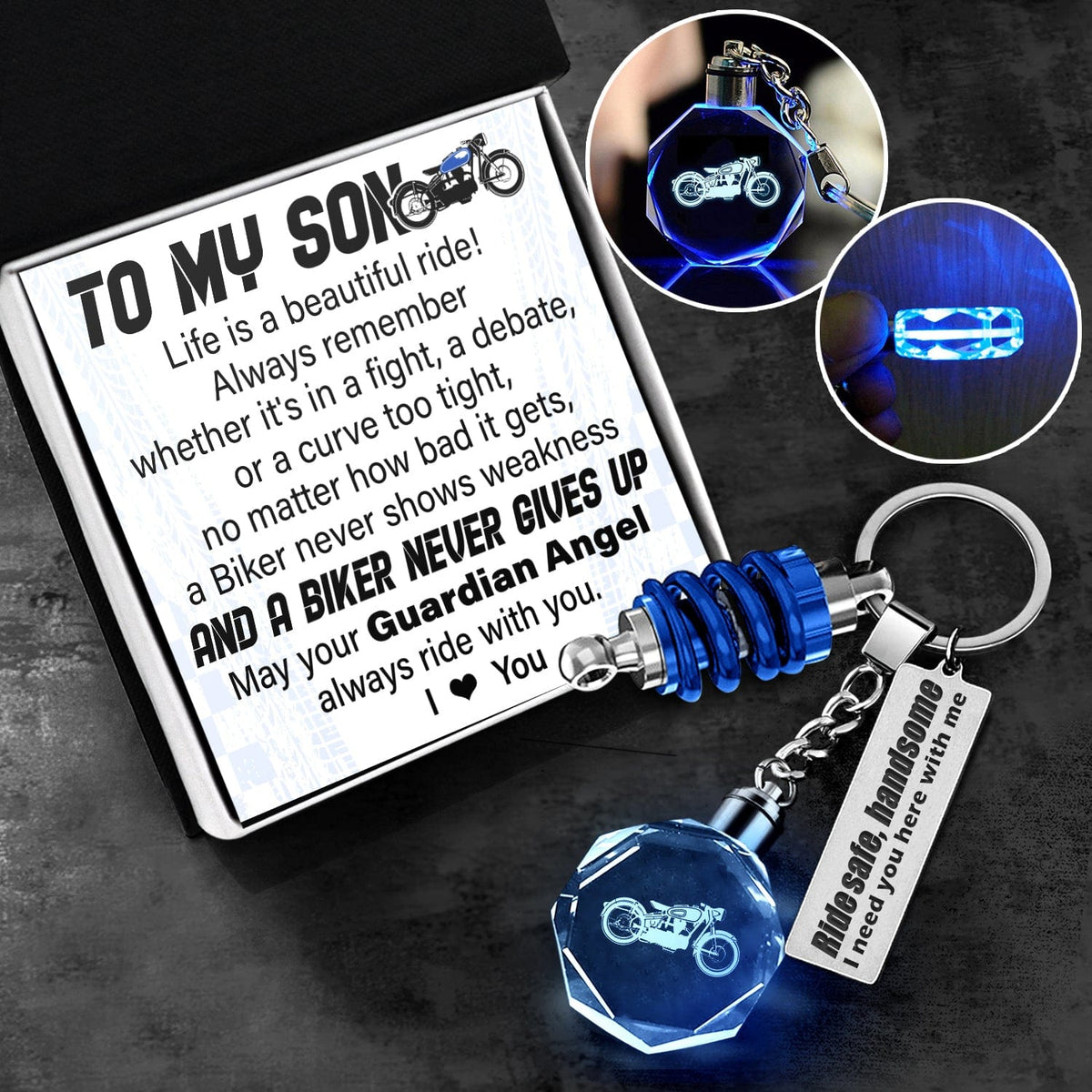 Led Light Motorrad Keychain - Biker - To My Son - I Love You - Gkwh16001