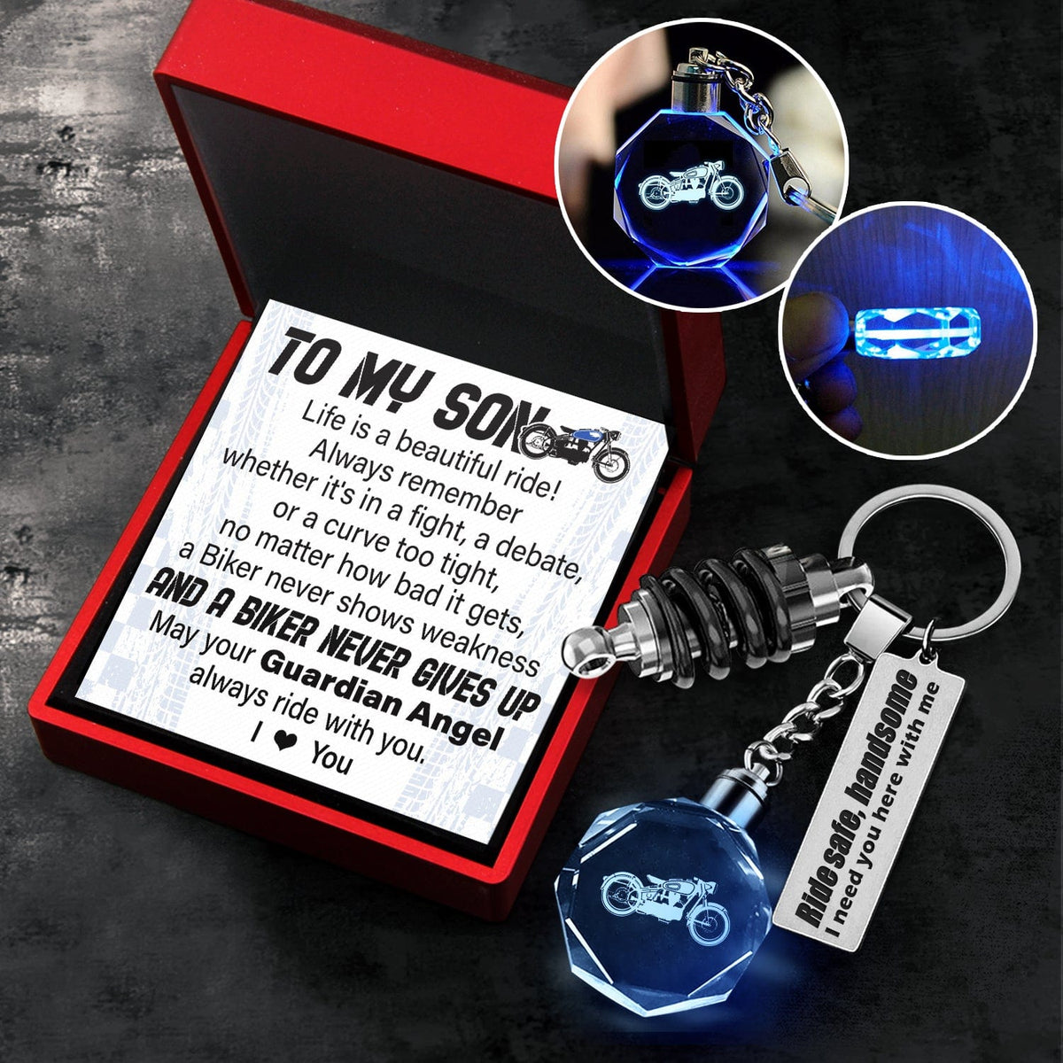 Led Light Motorrad Keychain - Biker - To My Son - I Love You - Gkwh16001