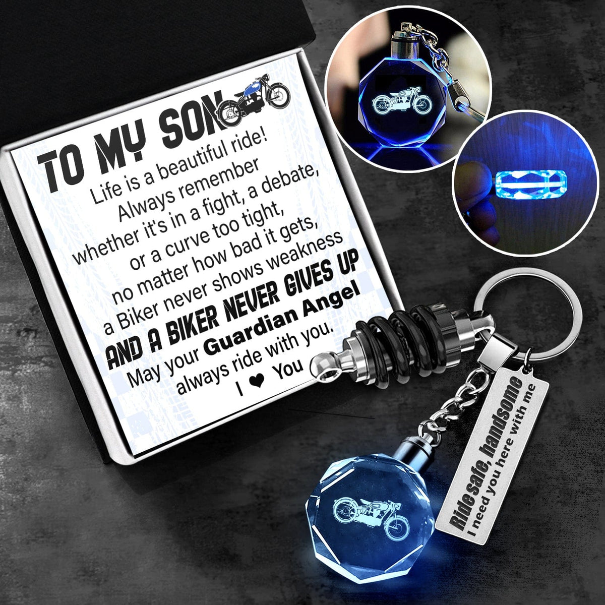 Led Light Motorrad Keychain - Biker - To My Son - I Love You - Gkwh16001