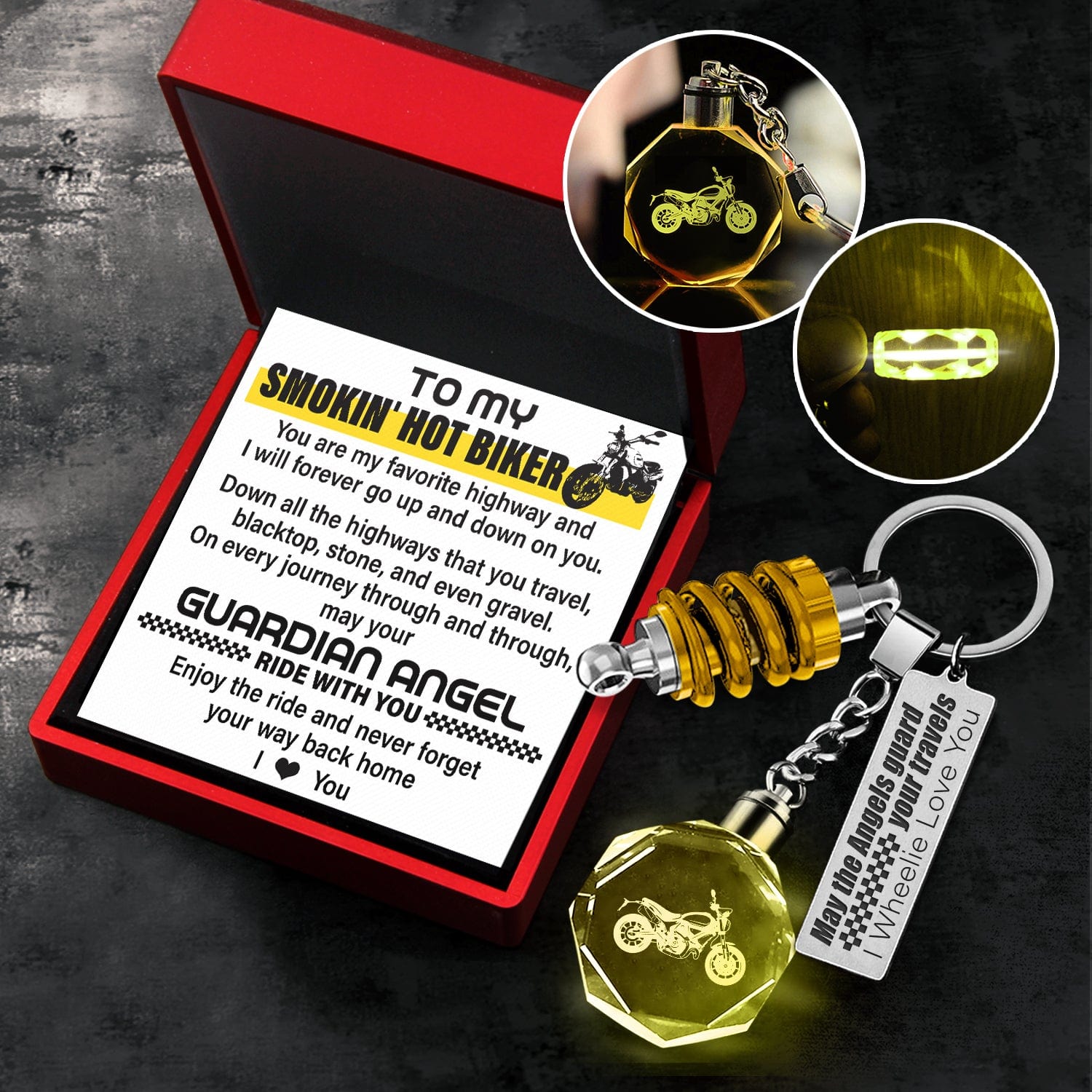 Led Light Scrambler Keychain - Biker - To My Man - I Love You - Gkwi26001
