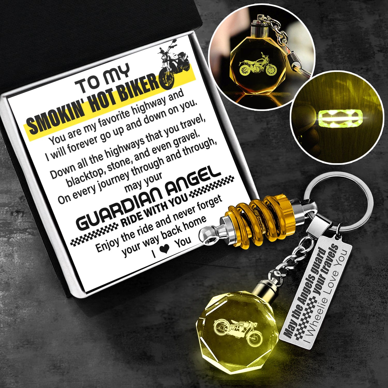 Led Light Scrambler Keychain - Biker - To My Man - I Love You - Gkwi26001
