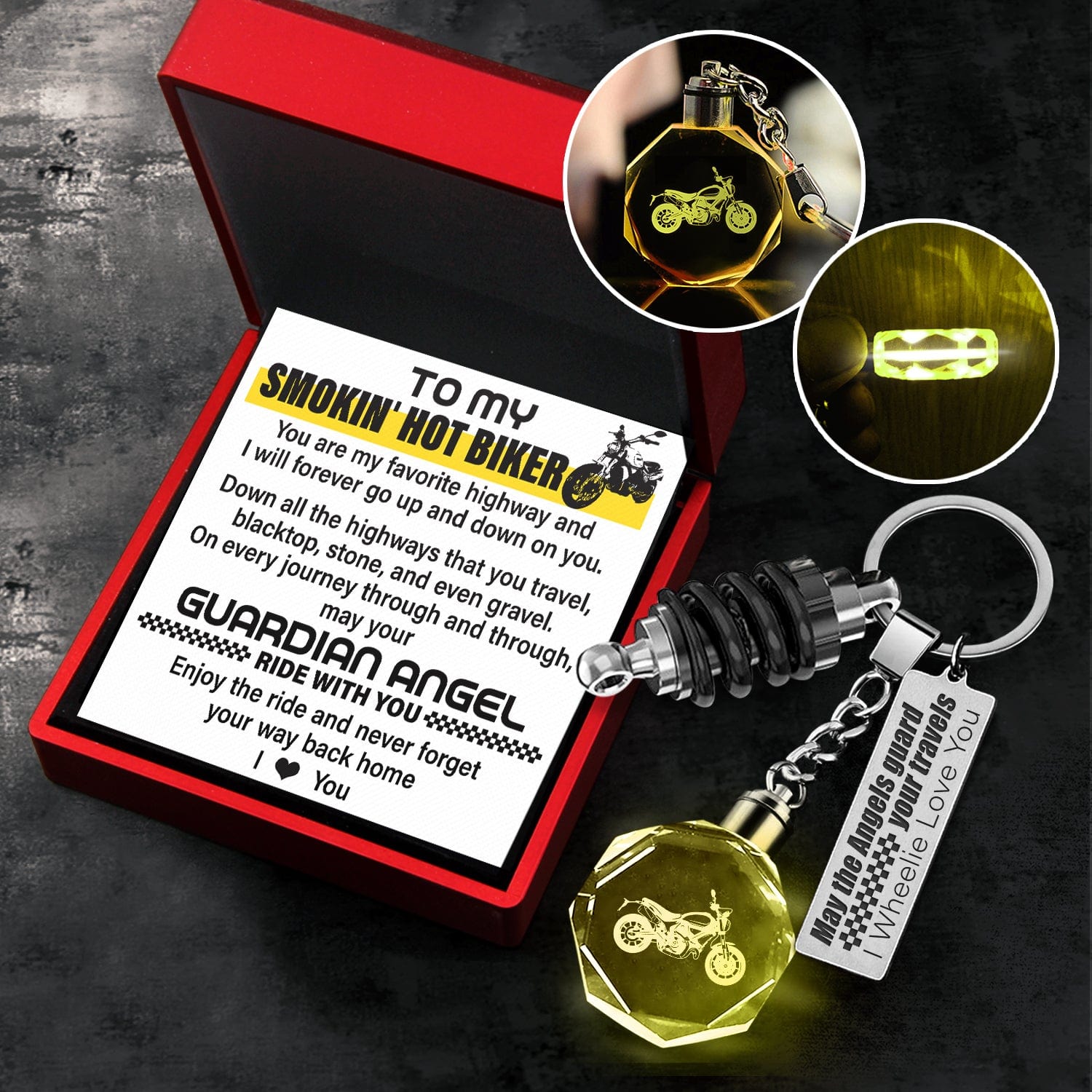 Led Light Scrambler Keychain - Biker - To My Man - I Love You - Gkwi26001