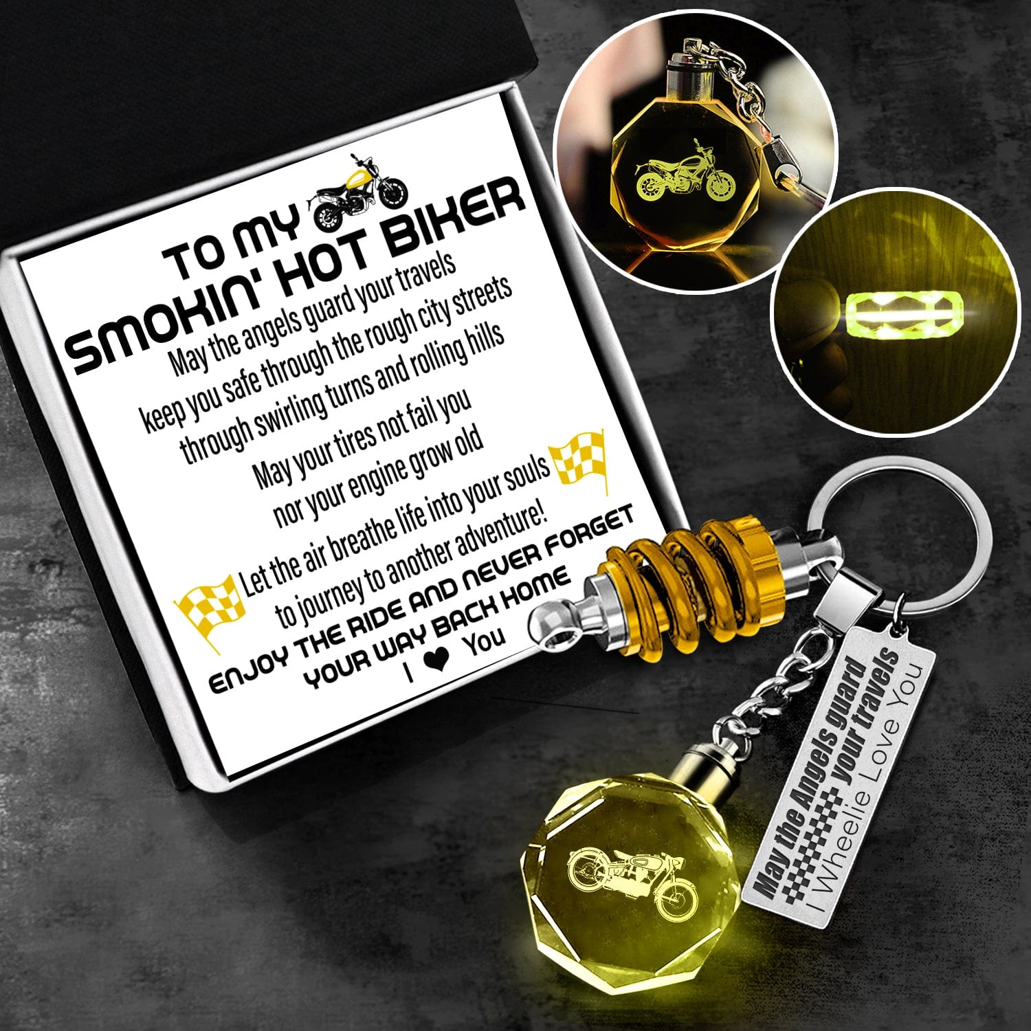 Led Light Scrambler Keychain - Biker - To My Man - I Love You - Gkwi26002