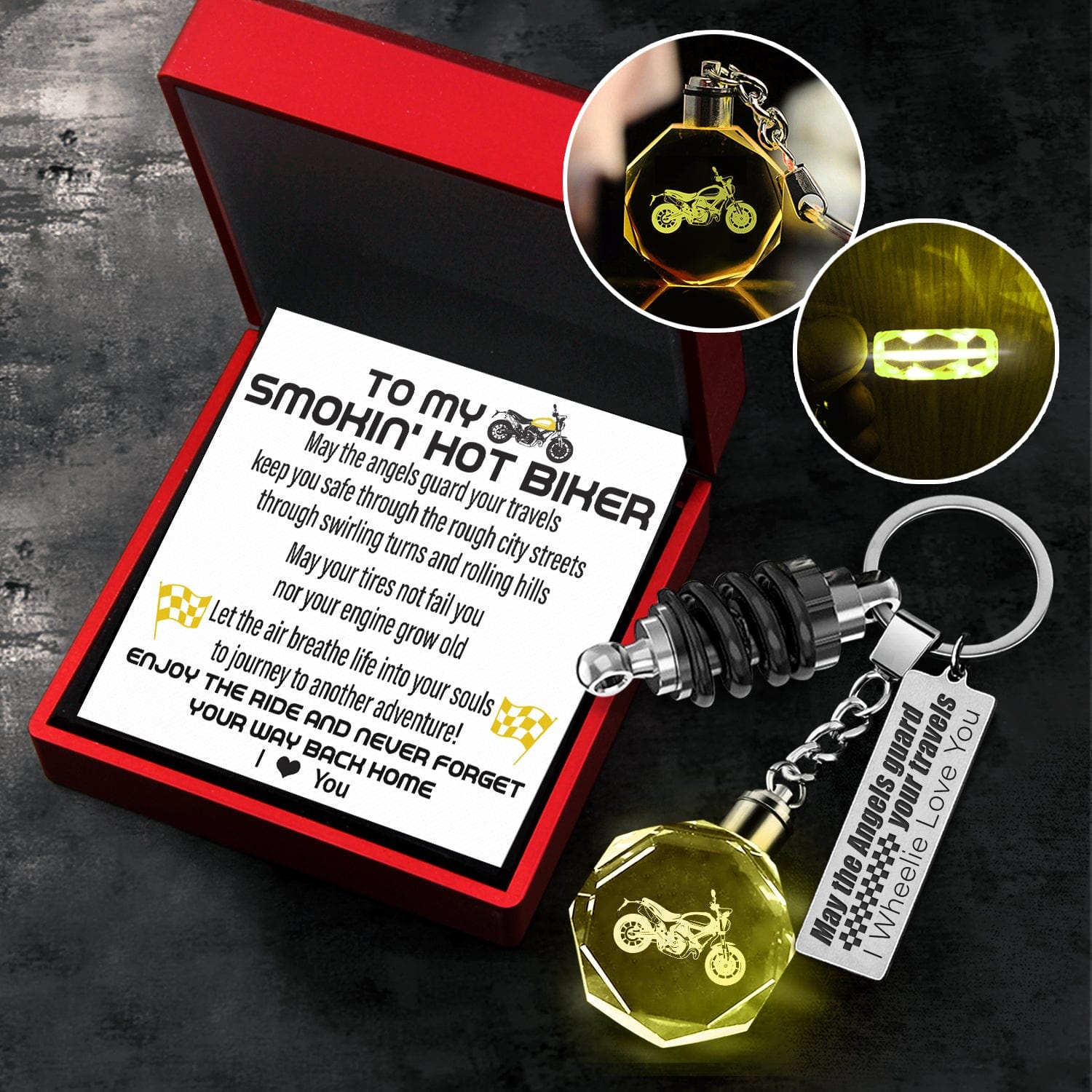Led Light Scrambler Keychain - Biker - To My Man - I Love You - Gkwi26002