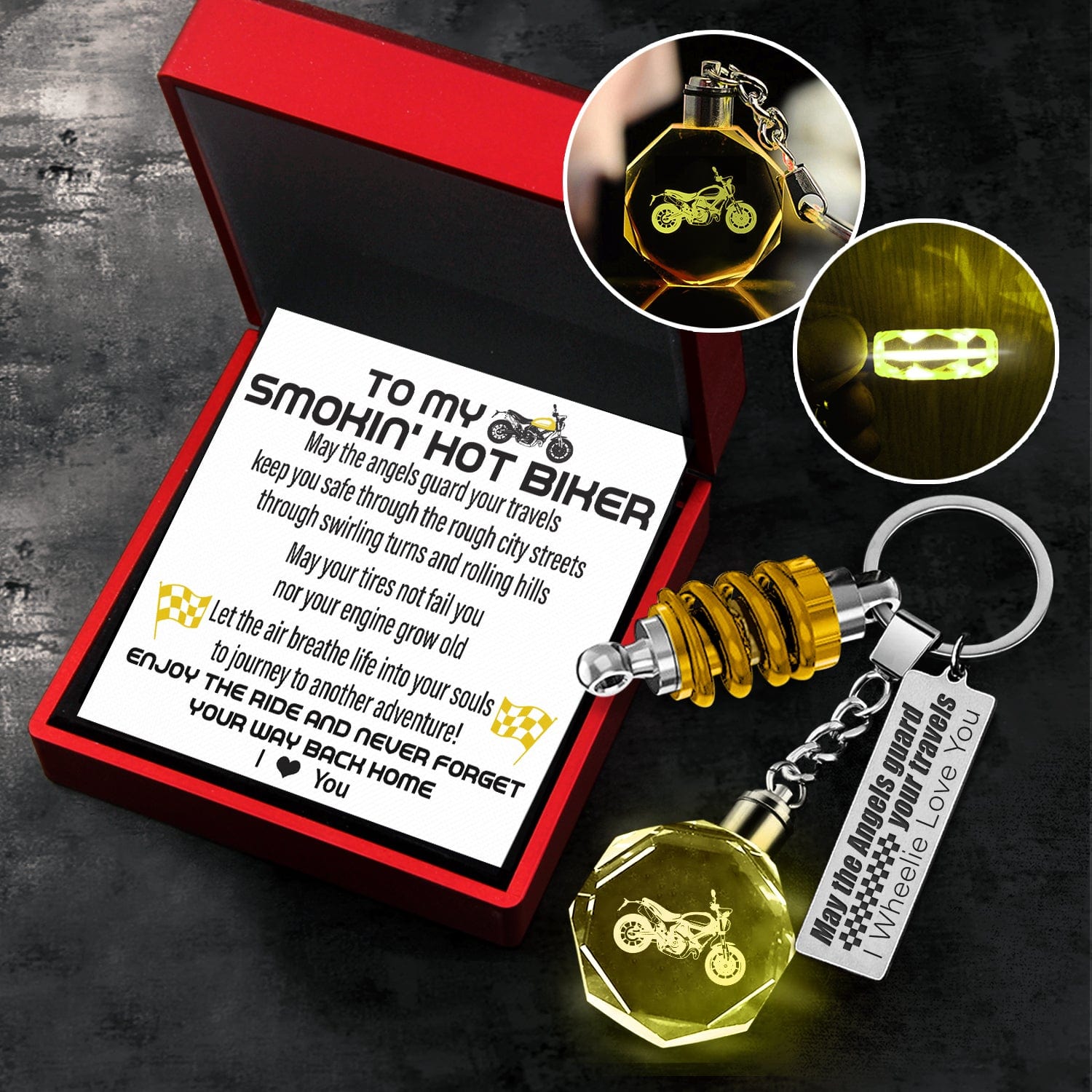 Led Light Scrambler Keychain - Biker - To My Man - I Love You - Gkwi26002