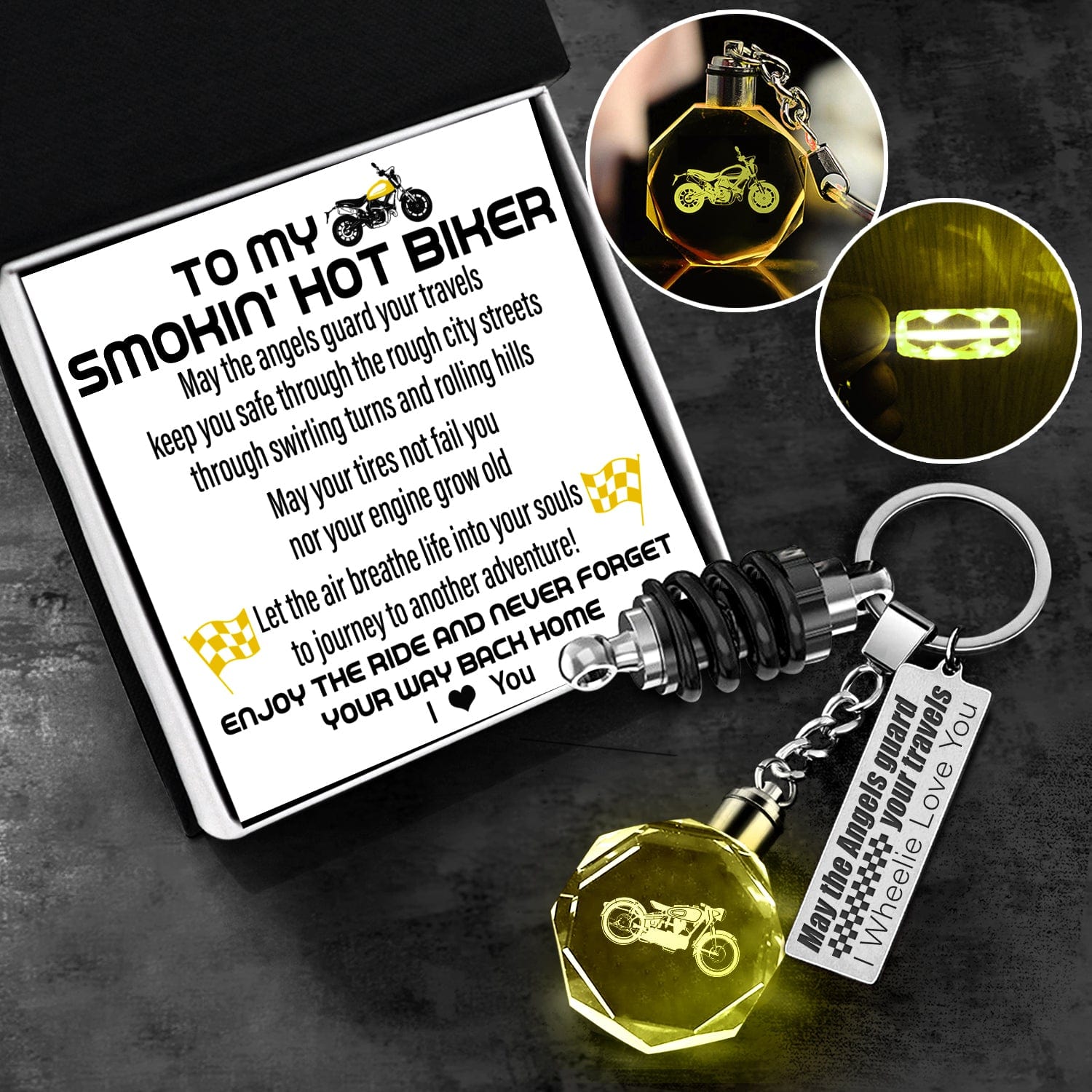 Led Light Scrambler Keychain - Biker - To My Man - I Love You - Gkwi26002