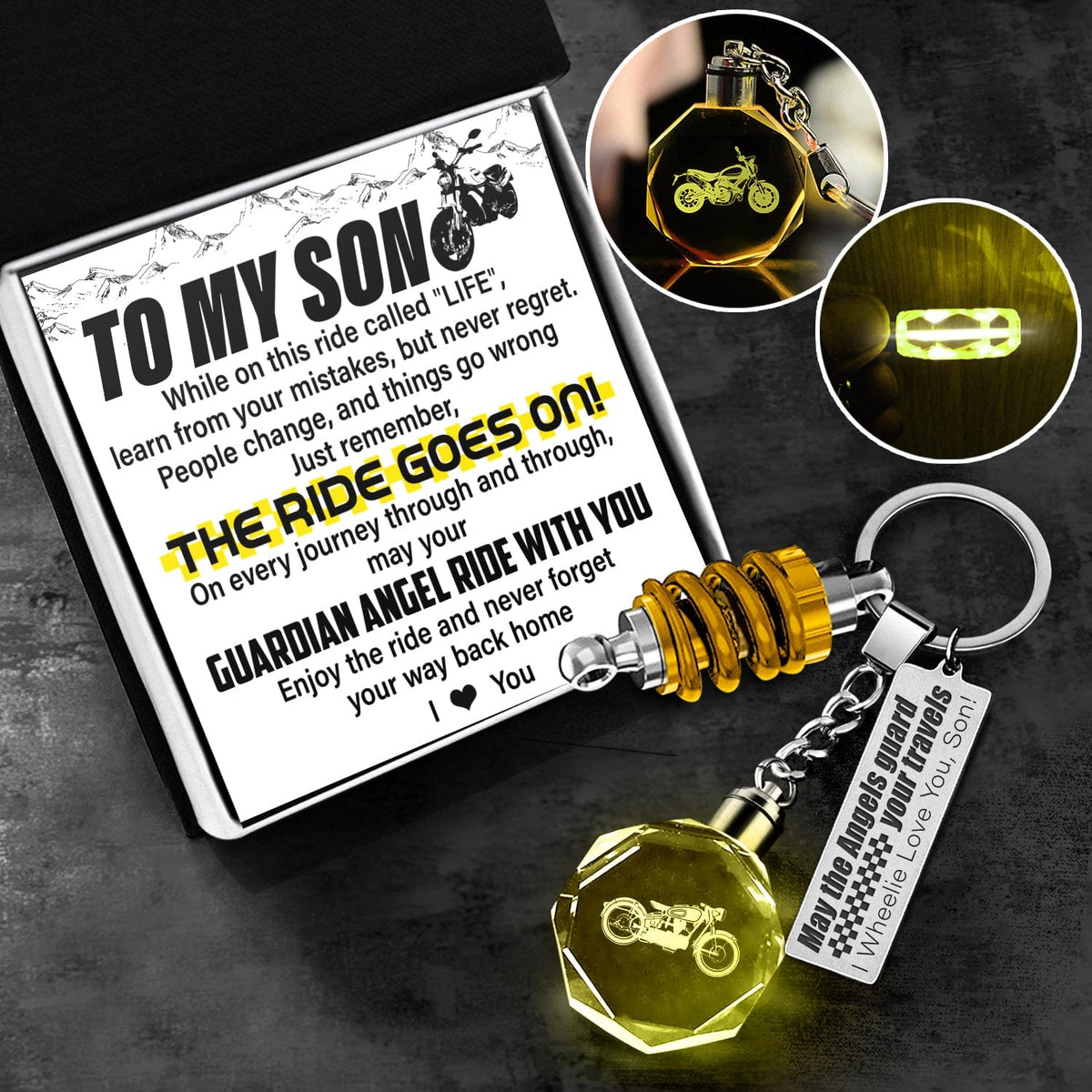 Led Light Scrambler Keychain - Biker - To My Son - I Love You - Gkwi16001