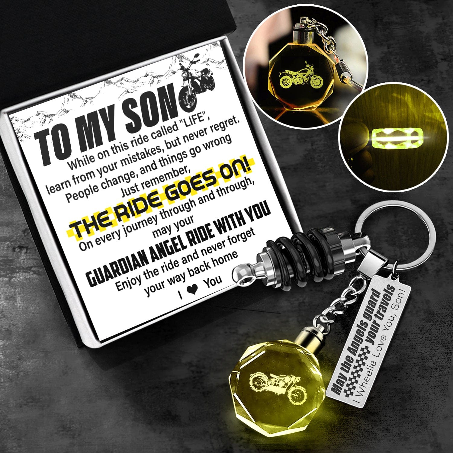 Led Light Scrambler Keychain - Biker - To My Son - I Love You - Gkwi16001