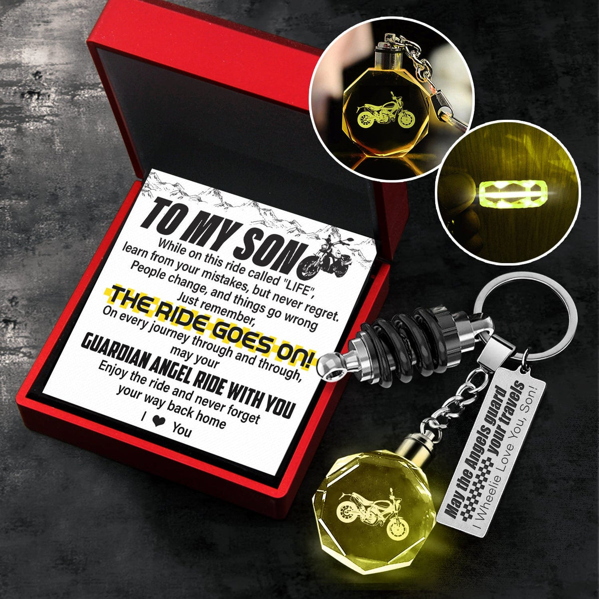 Led Light Scrambler Keychain - Biker - To My Son - I Love You - Gkwi16001