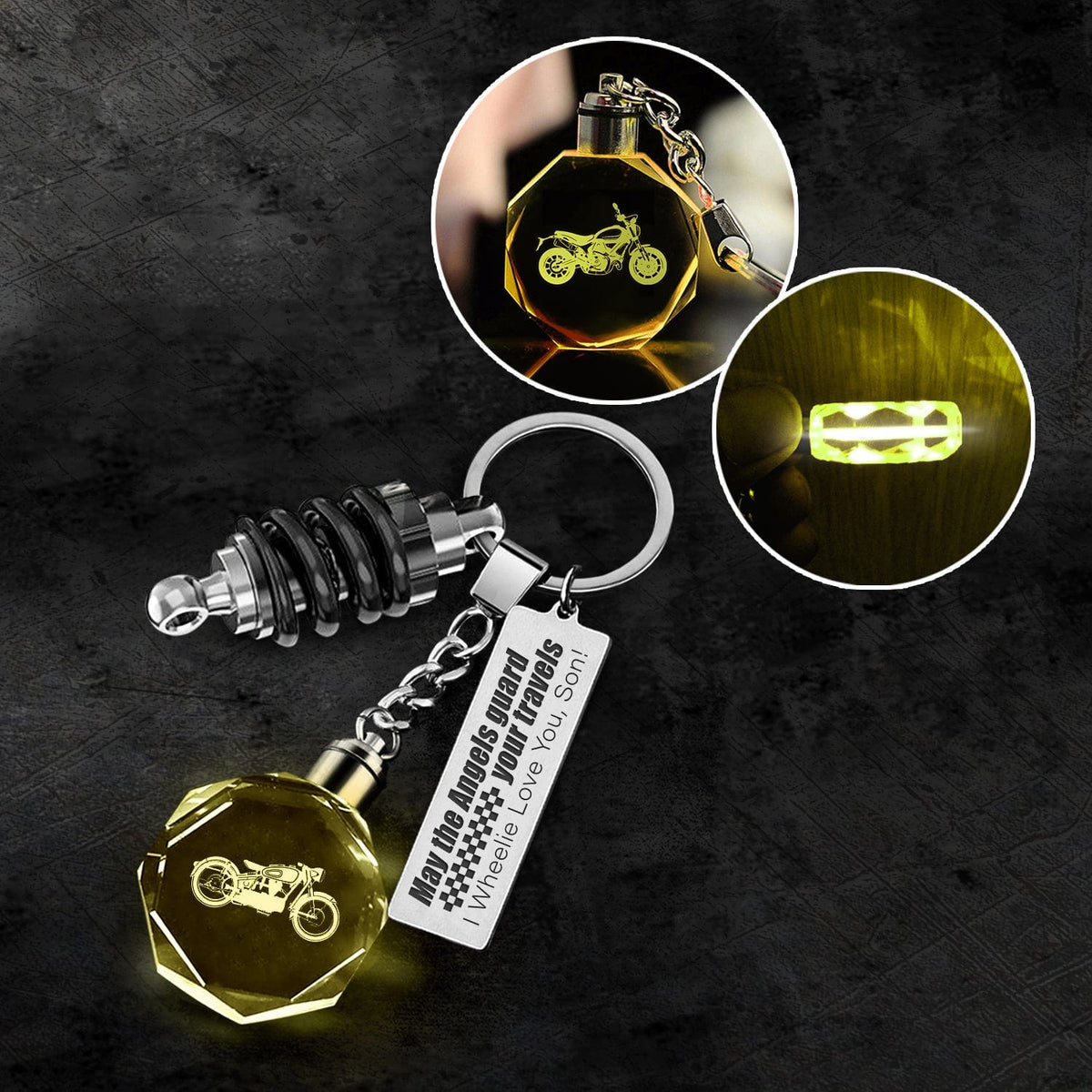 Led Light Scrambler Keychain - Biker - To My Son - I Love You - Gkwi16001