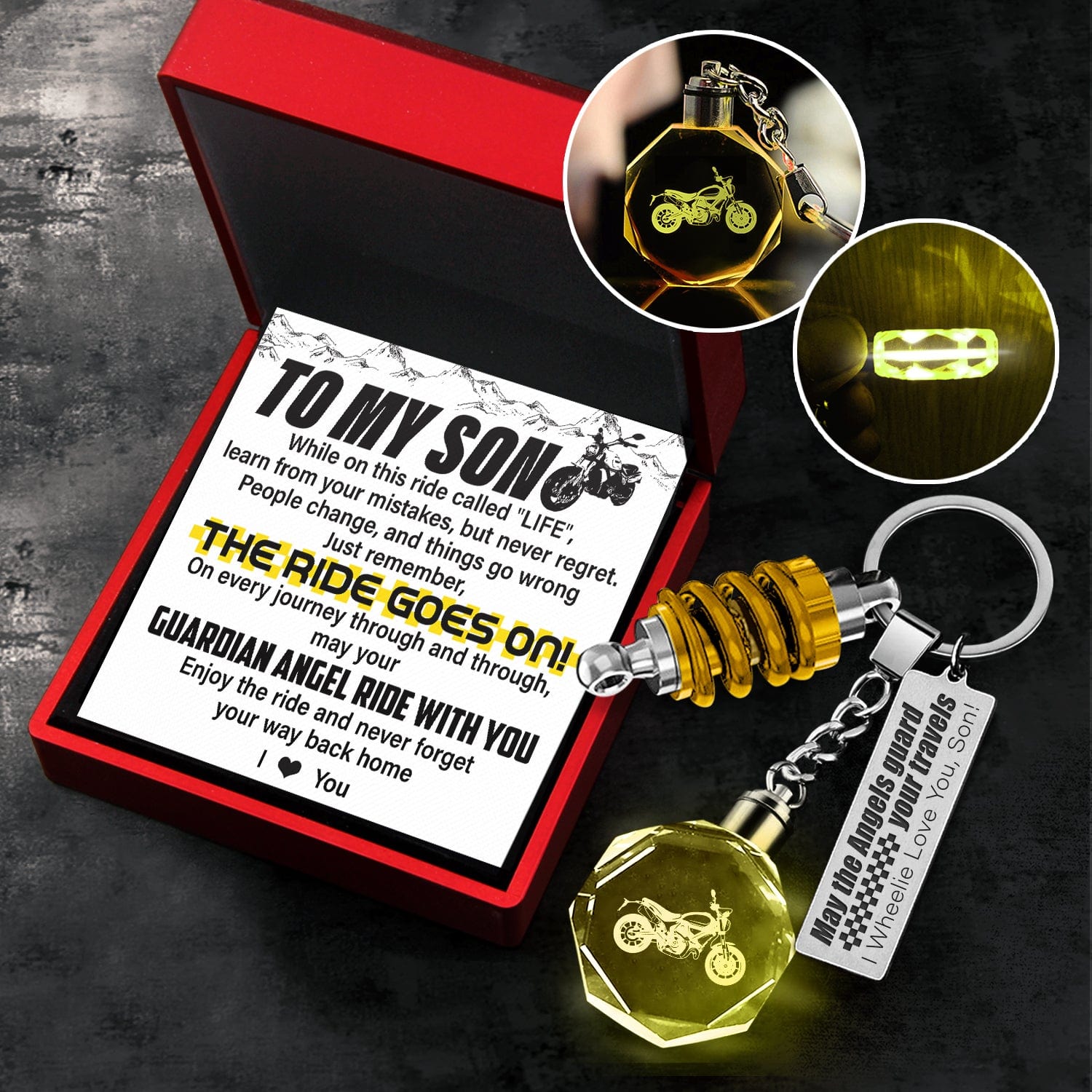 Led Light Scrambler Keychain - Biker - To My Son - I Love You - Gkwi16001