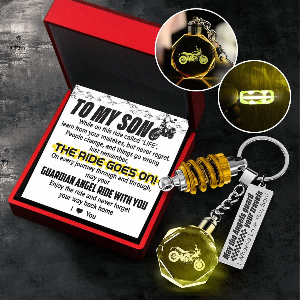 Led Light Scrambler Keychain - Biker - To My Son - I Love You - Gkwi16001