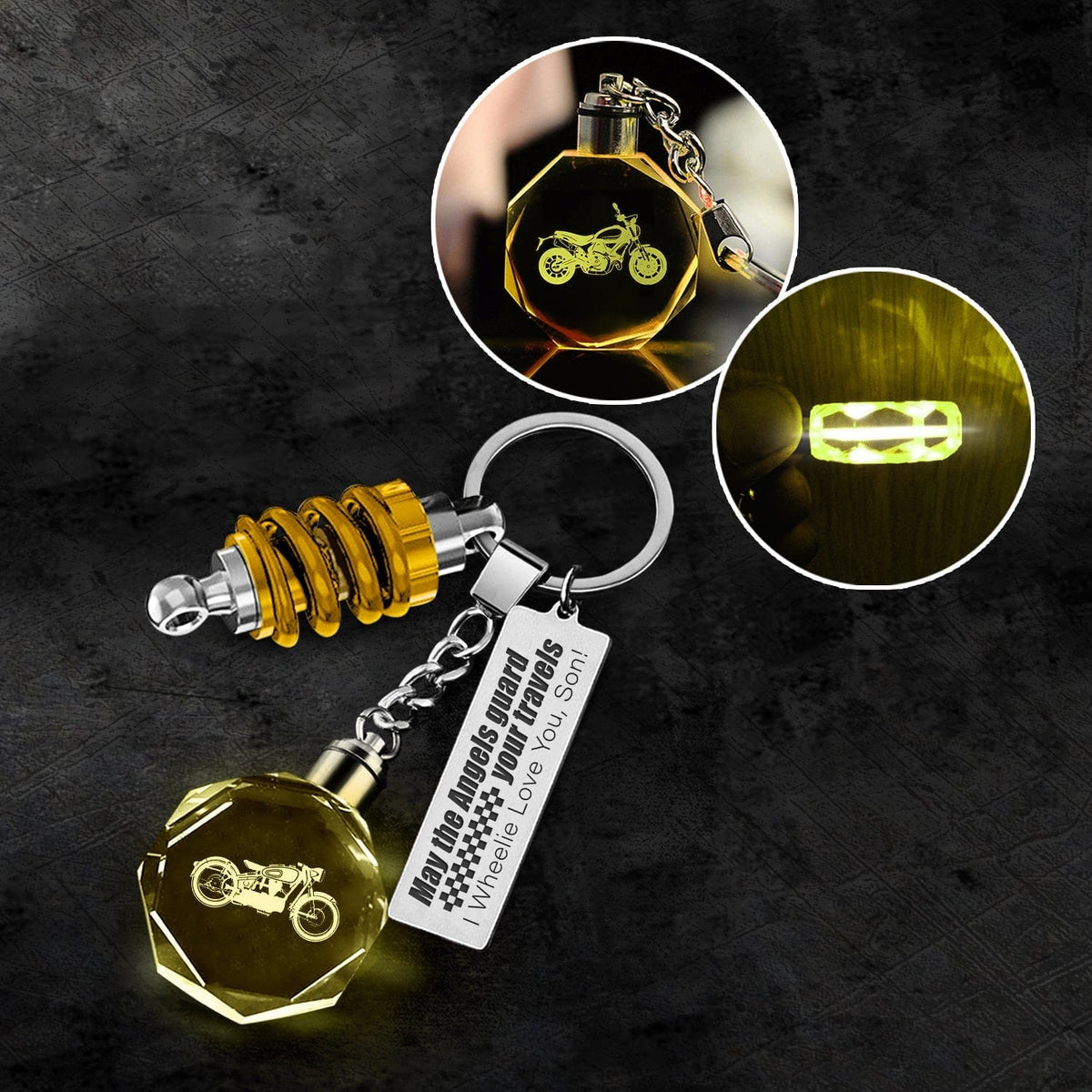 Led Light Scrambler Keychain - Biker - To My Son - I Love You - Gkwi16002