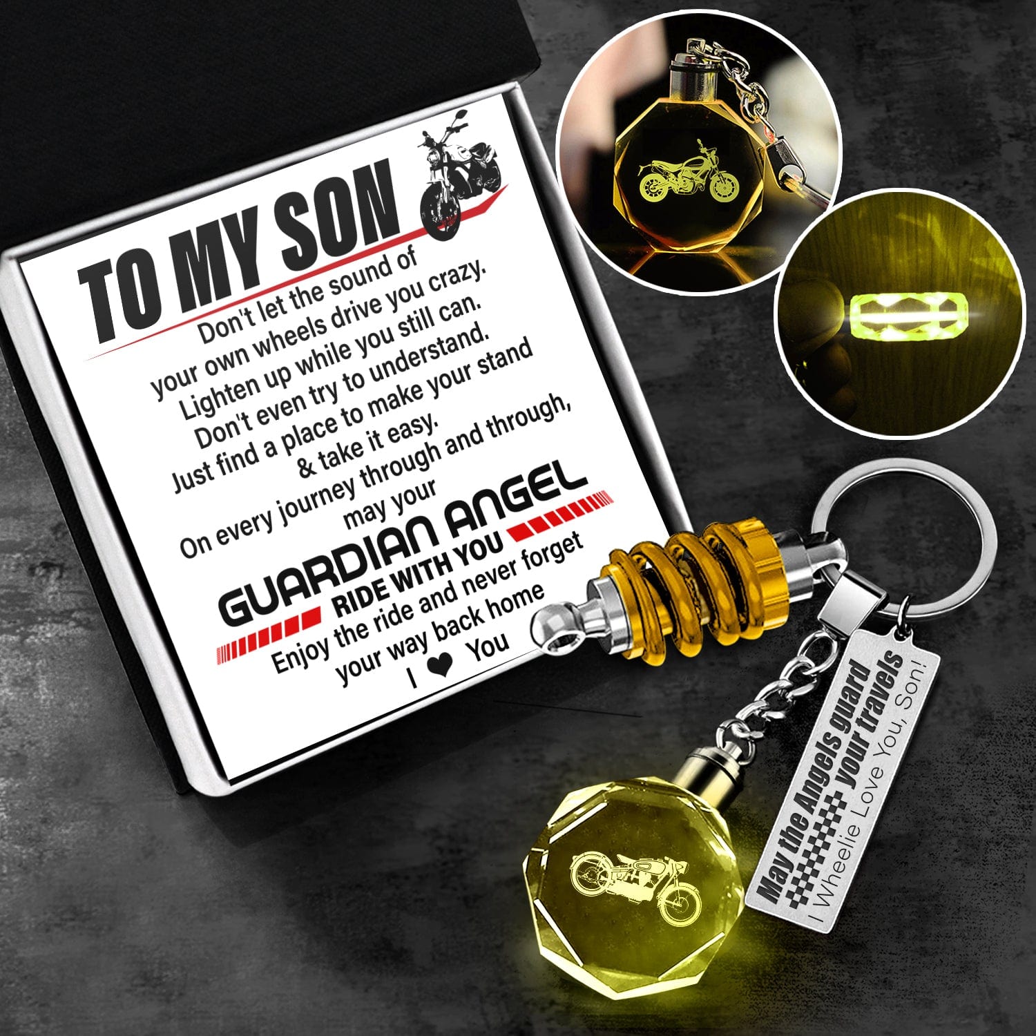 Led Light Scrambler Keychain - Biker - To My Son - I Love You - Gkwi16002