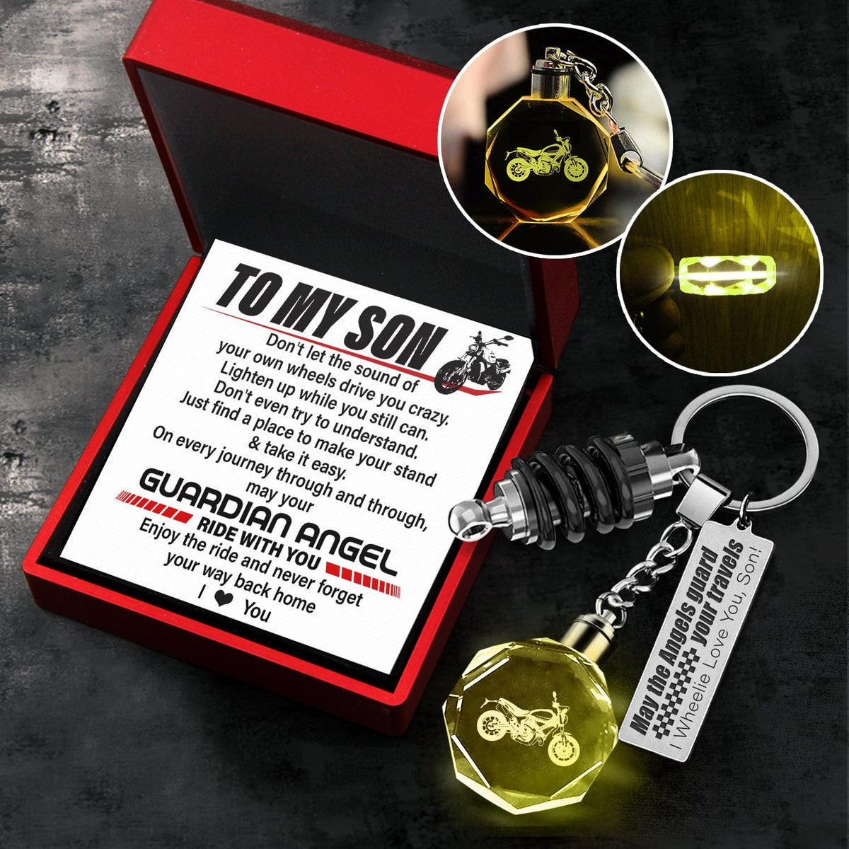 Led Light Scrambler Keychain - Biker - To My Son - I Love You - Gkwi16002