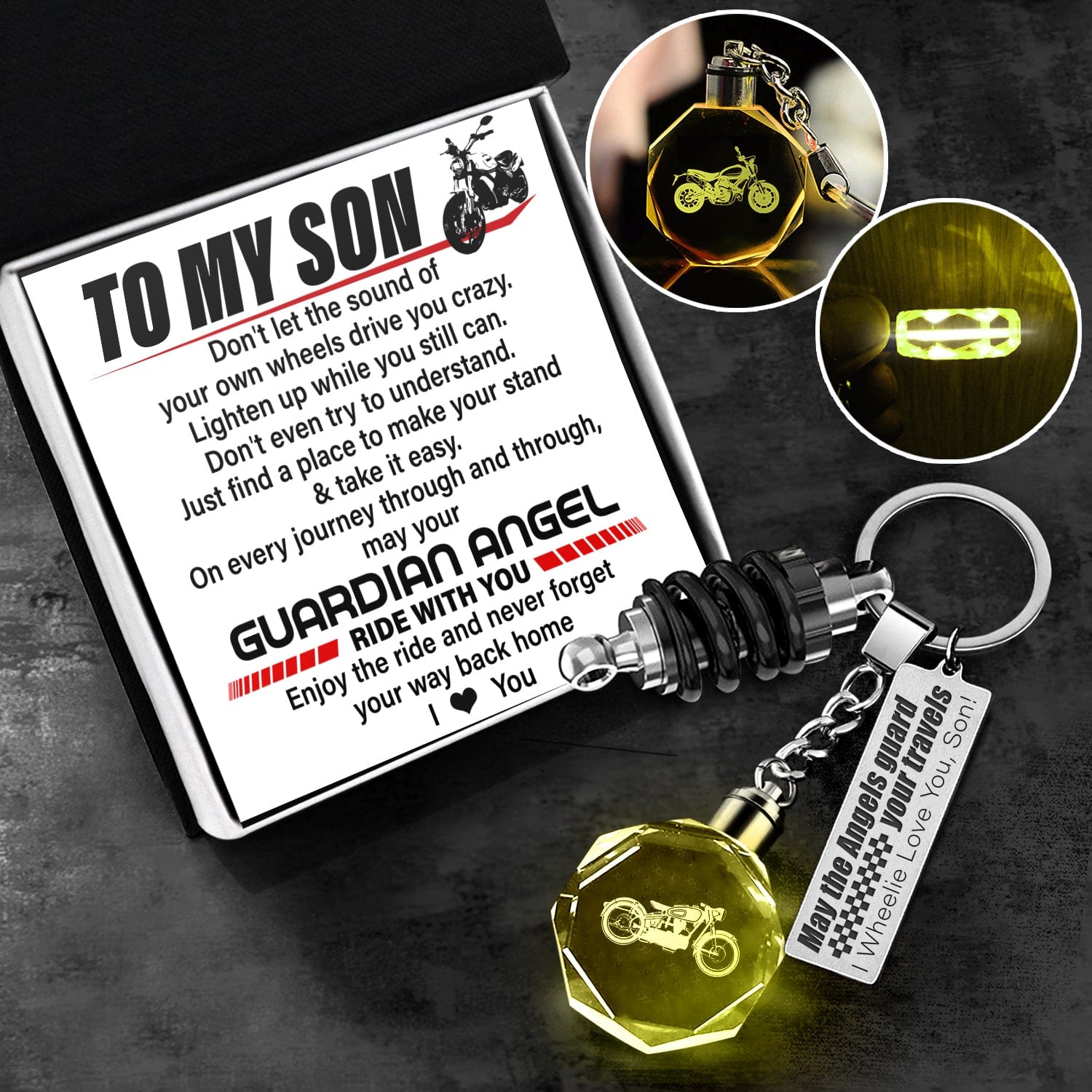 Led Light Scrambler Keychain - Biker - To My Son - I Love You - Gkwi16002
