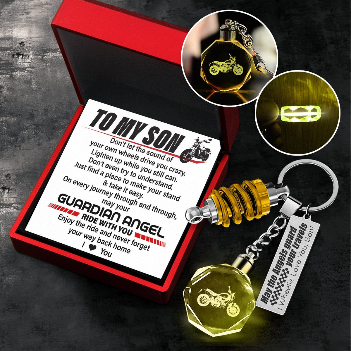 Led Light Scrambler Keychain - Biker - To My Son - I Love You - Gkwi16002