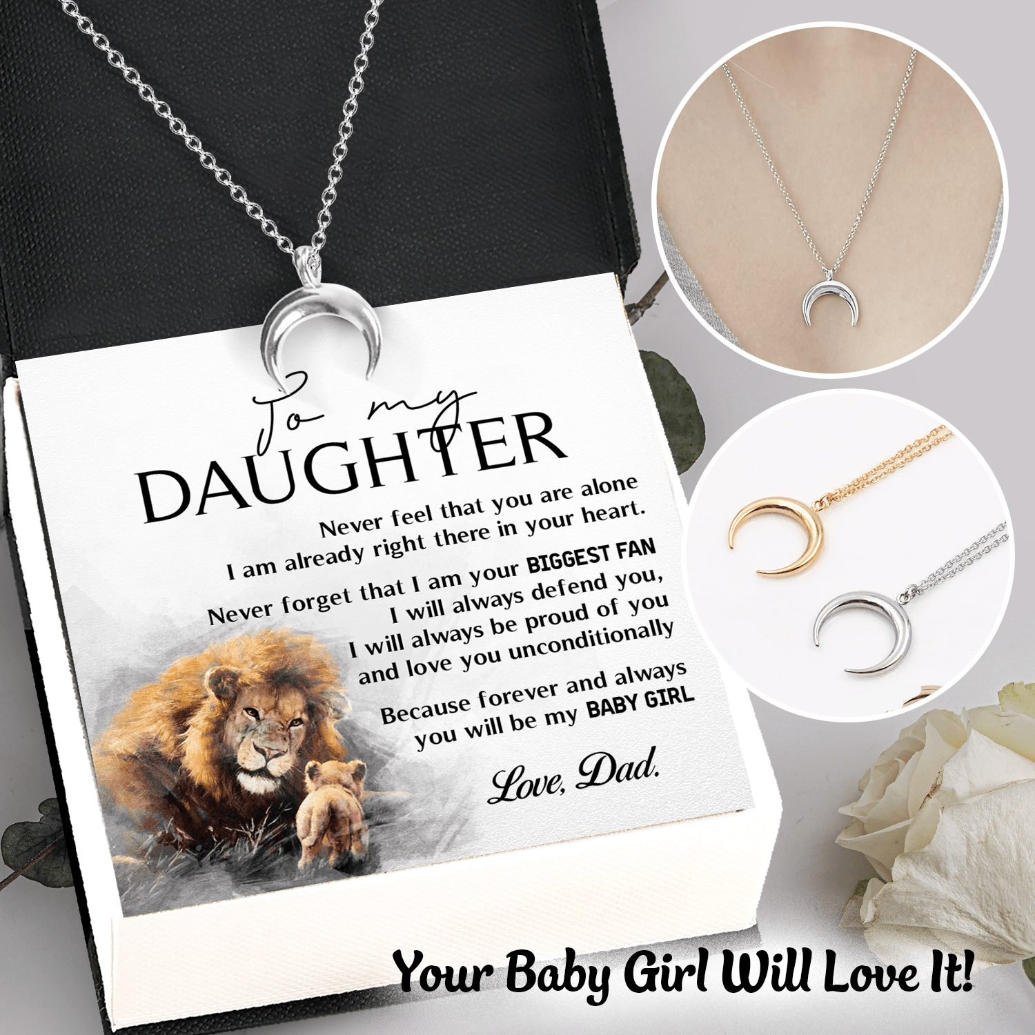 Luxury Moon Necklace - Family - To My Daughter - Never Forget That I Am Your Biggest Fan - Gnns17002