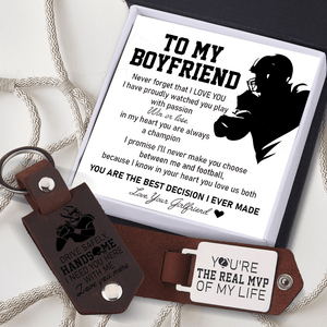 Message Leather Keychain - American Football - To My Boyfriend - Never Forget That I Love You - Gkeq12003