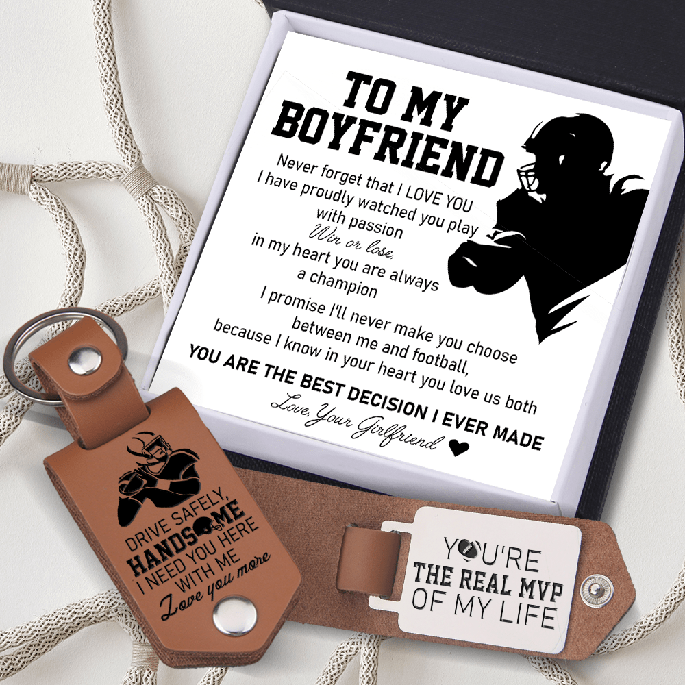 Message Leather Keychain - American Football - To My Boyfriend - Never Forget That I Love You - Gkeq12003