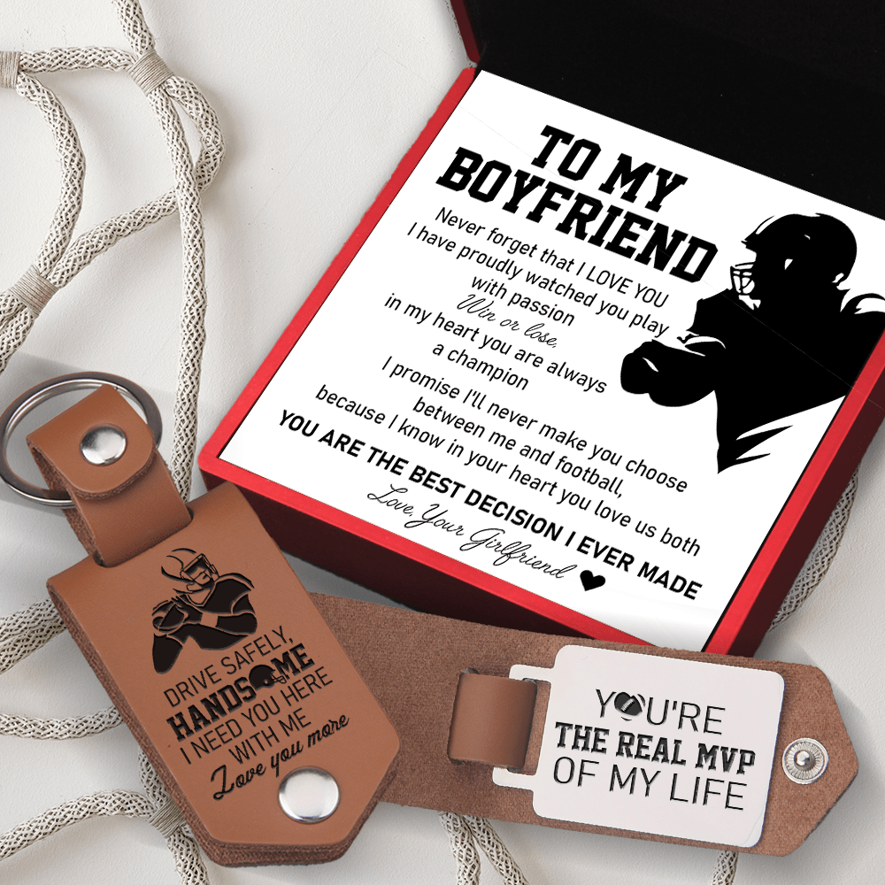 Message Leather Keychain - American Football - To My Boyfriend - Never Forget That I Love You - Gkeq12003