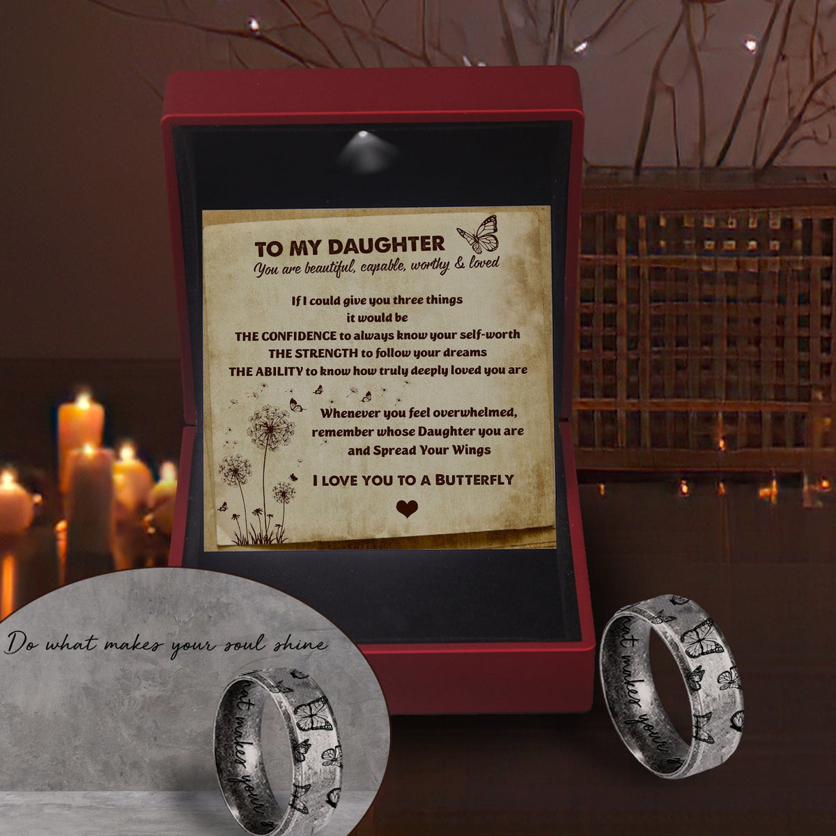 Metal Butterfly Ring - Butterfly - To My Daughter - I Love You To A Butterfly - Gri17003