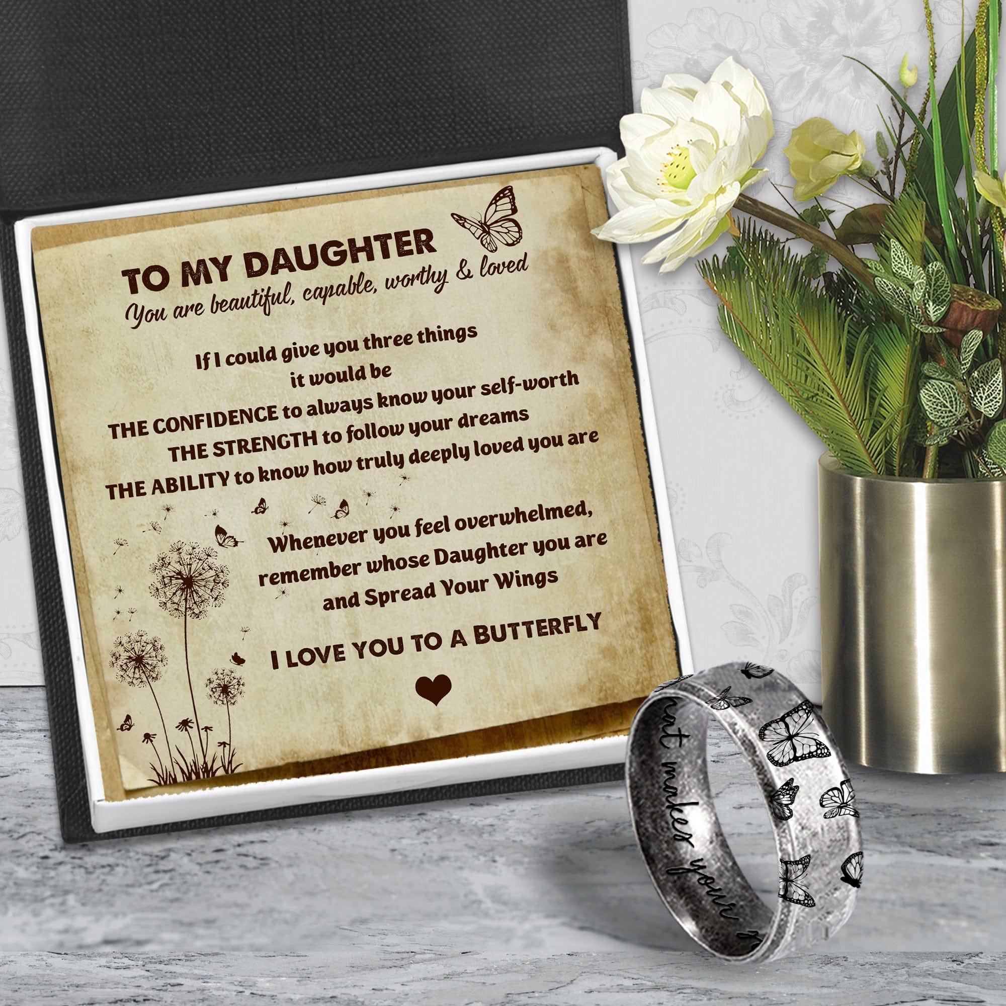 Metal Butterfly Ring - Butterfly - To My Daughter - I Love You To A Bu ...