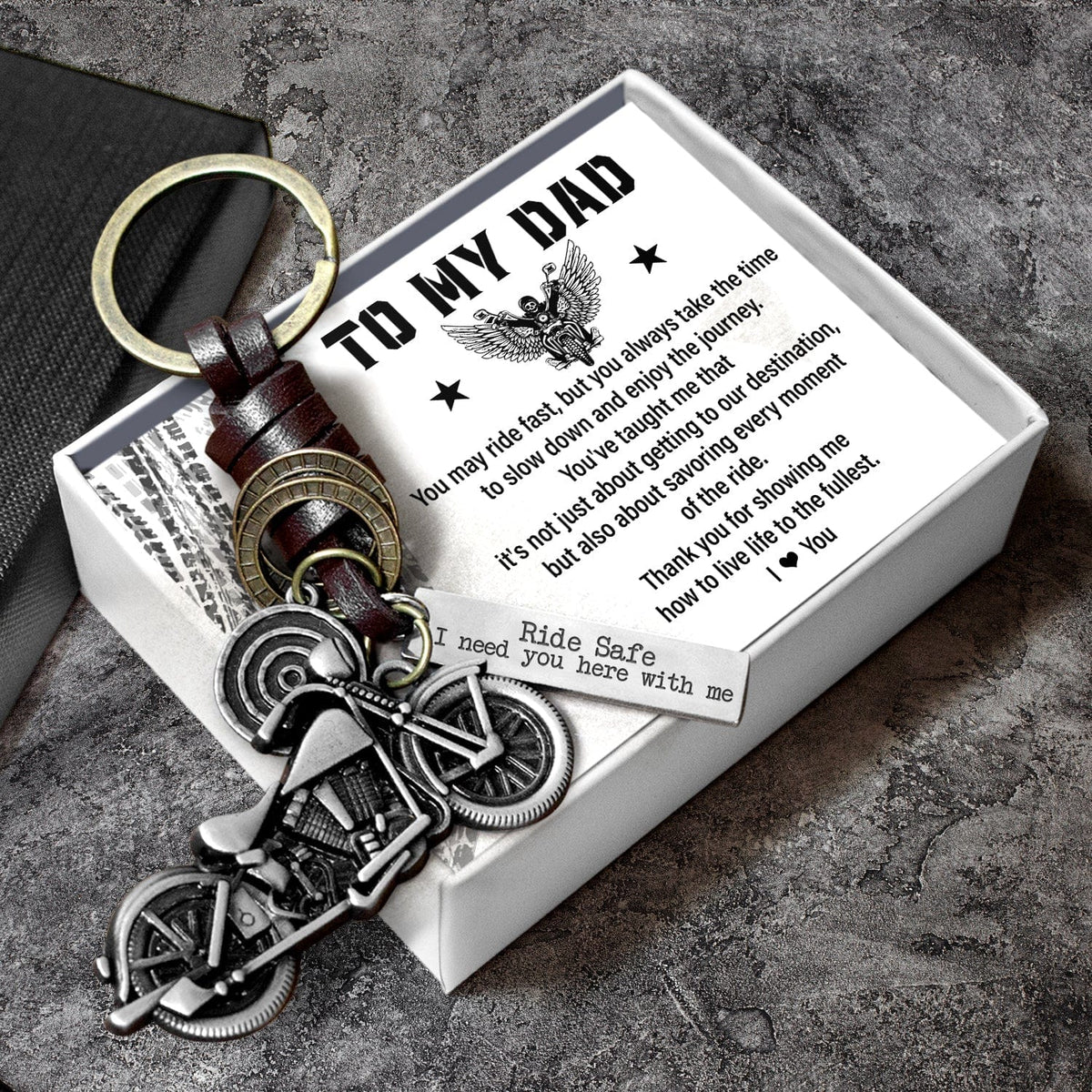 Motorcycle Keychain - Biker - To My Dad - I Need You Here With Me - Gkx18013