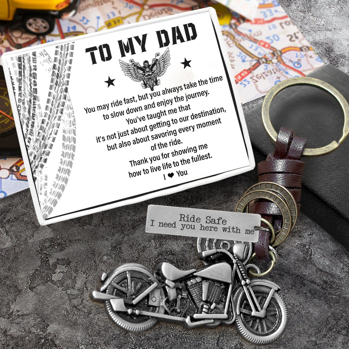 Motorcycle Keychain - Biker - To My Dad - I Need You Here With Me - Gkx18013