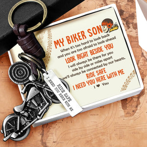 Motorcycle Keychain - Biker - To My Son - We'll Always Be Connected By Our Hearts - Gkx16010