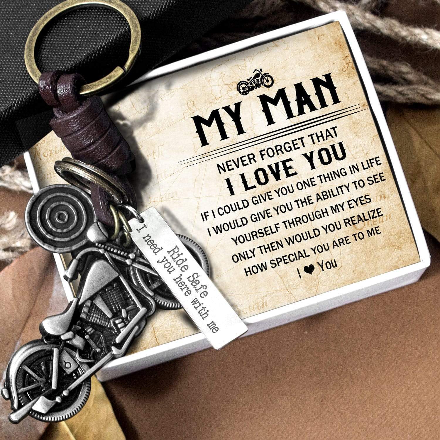 Motorcycle Keychain - To My Man - Ride Safe, I Need You Here With Me - Gkx26014