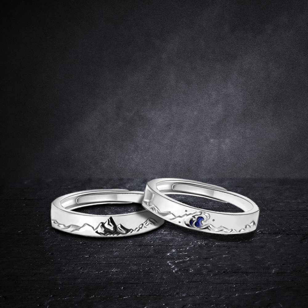 Mountain Sea Couple Promise Ring - Adjustable Size Ring - Hiking - To The Love Of My Life - I Love You To The Mountains & Back - Grlj12002