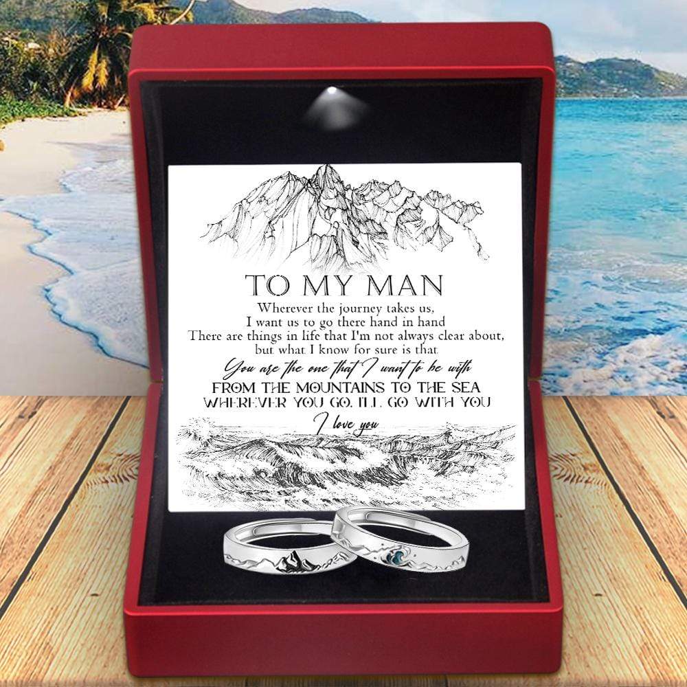 Mountain Sea Couple Promise Ring - Adjustable Size Ring - Travel - To My Man - I Want Us To Go There Hand In Hand - Grlj26005