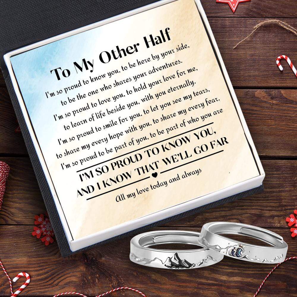 Mountain Sea Couple Promise Ring - Adjustable Size Ring - Travel - To My Other Half - All My Love Today And Always - Grlj24001