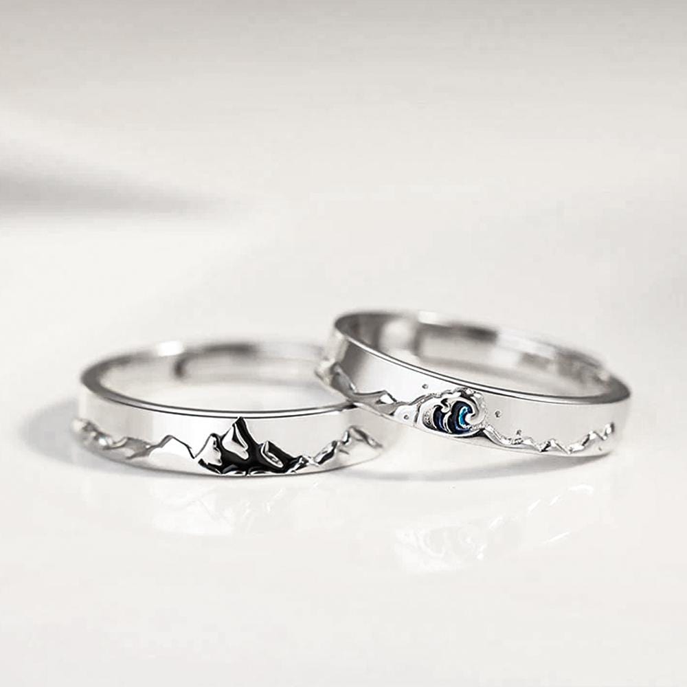Mountain Sea Couple Promise Ring - Adjustable Size Ring - Family - to My Man - How Much You Mean to Me - Grlj26002 Standard Box