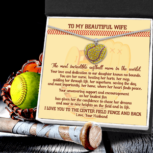 New Softball Heart Necklace - Softball - To My Beautiful Wife - I Love You To The Center-field Fence And Back - Gnep15001