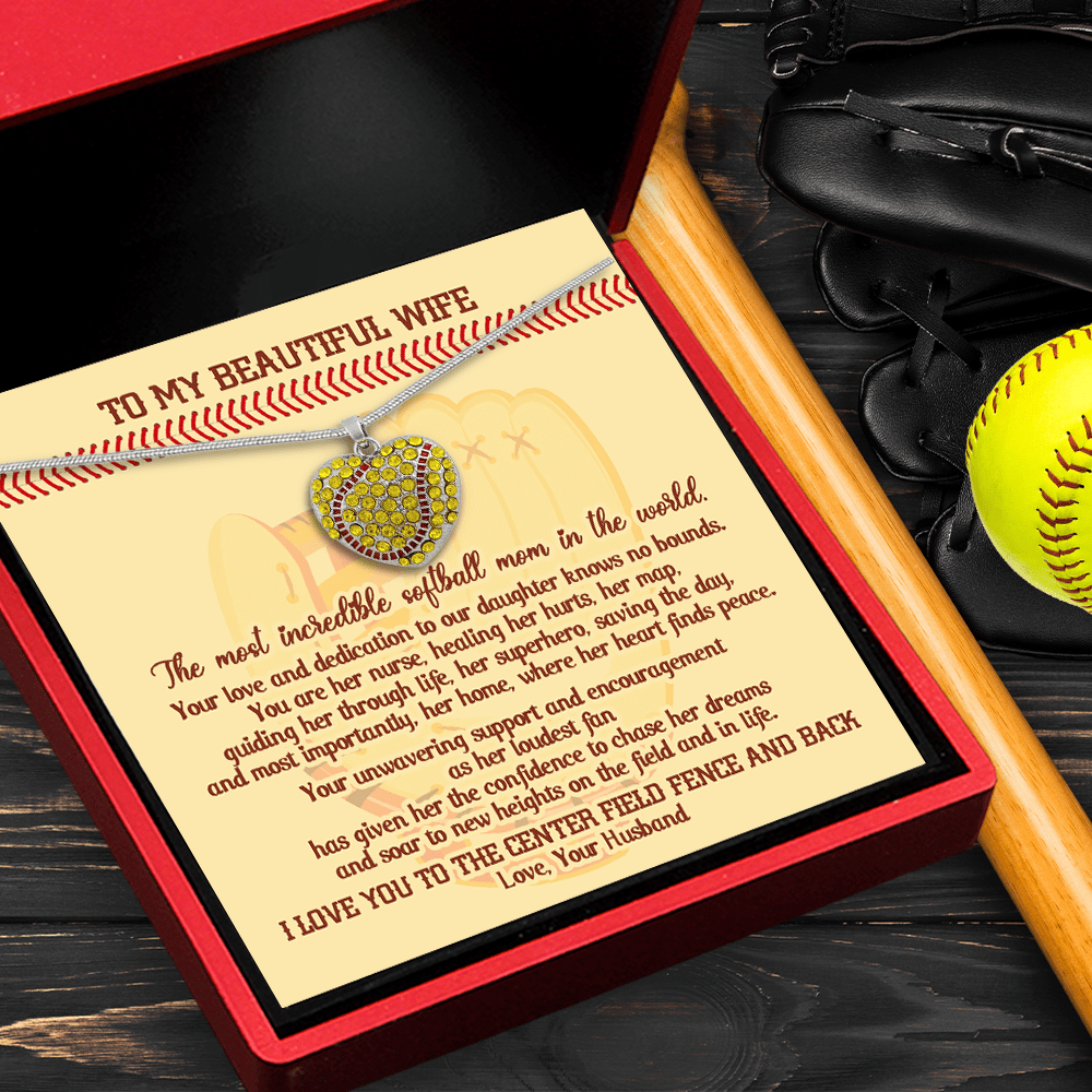 New Softball Heart Necklace - Softball - To My Beautiful Wife - I Love You To The Center-field Fence And Back - Gnep15001