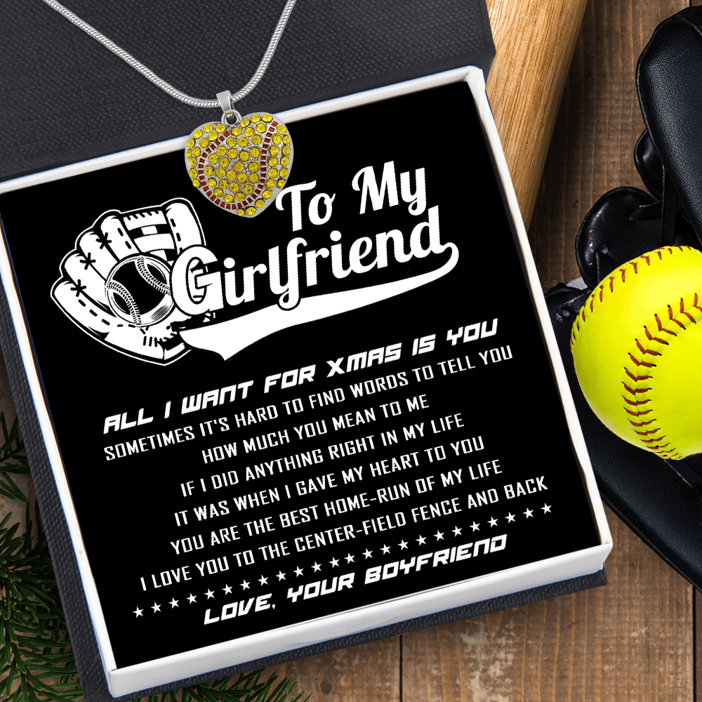 New Softball Heart Necklace - Softball - To My Girlfriend - All I Want For Xmas Is You - Gnep13005