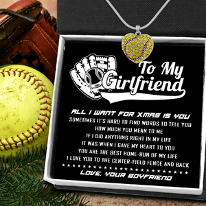 New Softball Heart Necklace - Softball - To My Girlfriend - All I Want For Xmas Is You - Gnep13005