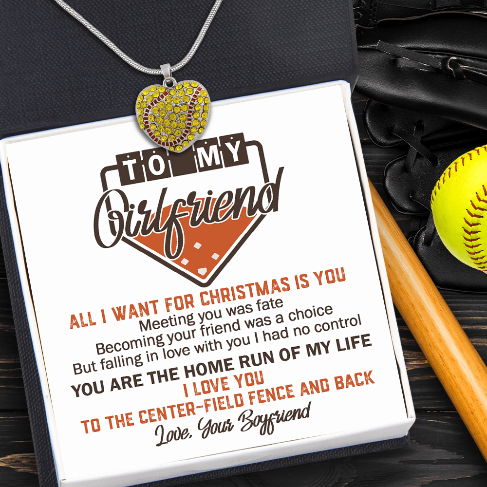 New Softball Heart Necklace - Softball - To My Girlfriend - All I Want For Xmas Is You - Gnep13012