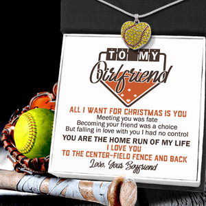 New Softball Heart Necklace - Softball - To My Girlfriend - All I Want For Xmas Is You - Gnep13012