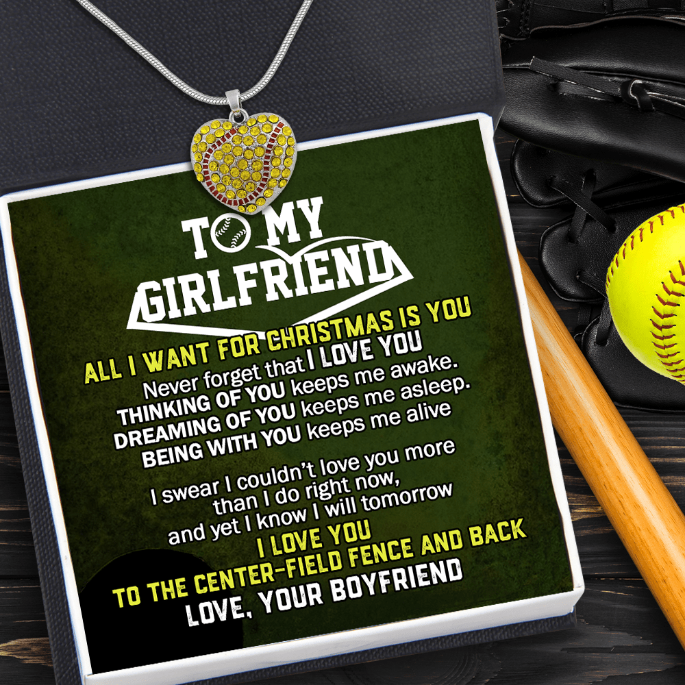 New Softball Heart Necklace - Softball - To My Girlfriend - All I Want For Xmas Is You - Gnep13013