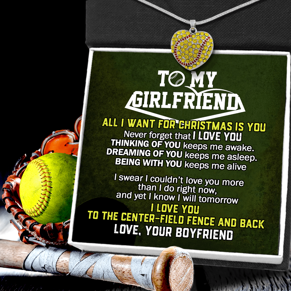New Softball Heart Necklace - Softball - To My Girlfriend - All I Want For Xmas Is You - Gnep13013