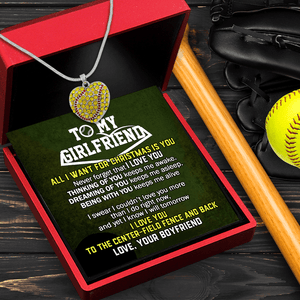 New Softball Heart Necklace - Softball - To My Girlfriend - All I Want For Xmas Is You - Gnep13013