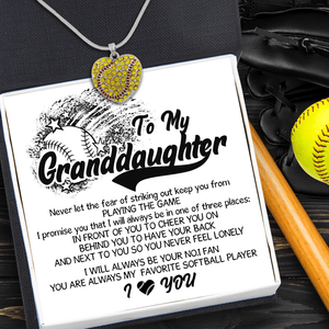 New Softball Heart Necklace - Softball - To My Granddaughter - Never Let The Fear Of Striking Out Keep You From Playing The Game - Gnep23011