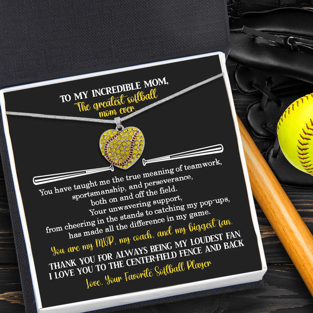 New Softball Heart Necklace - Softball - To My Incredible Mom - I Love You To The Center-field Fence And Back - Gnep19021