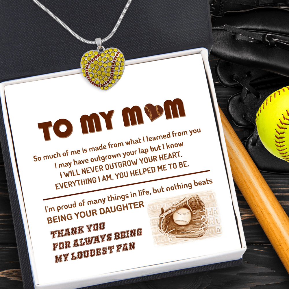 New Softball Heart Necklace - Softball - To My Mom - So Much Of Me Is Made From What I Learned From You - Gnep19010