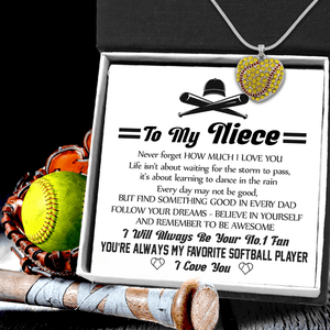 New Softball Heart Necklace - Softball - To My Niece - Follow Your Dreams - Gnep23014