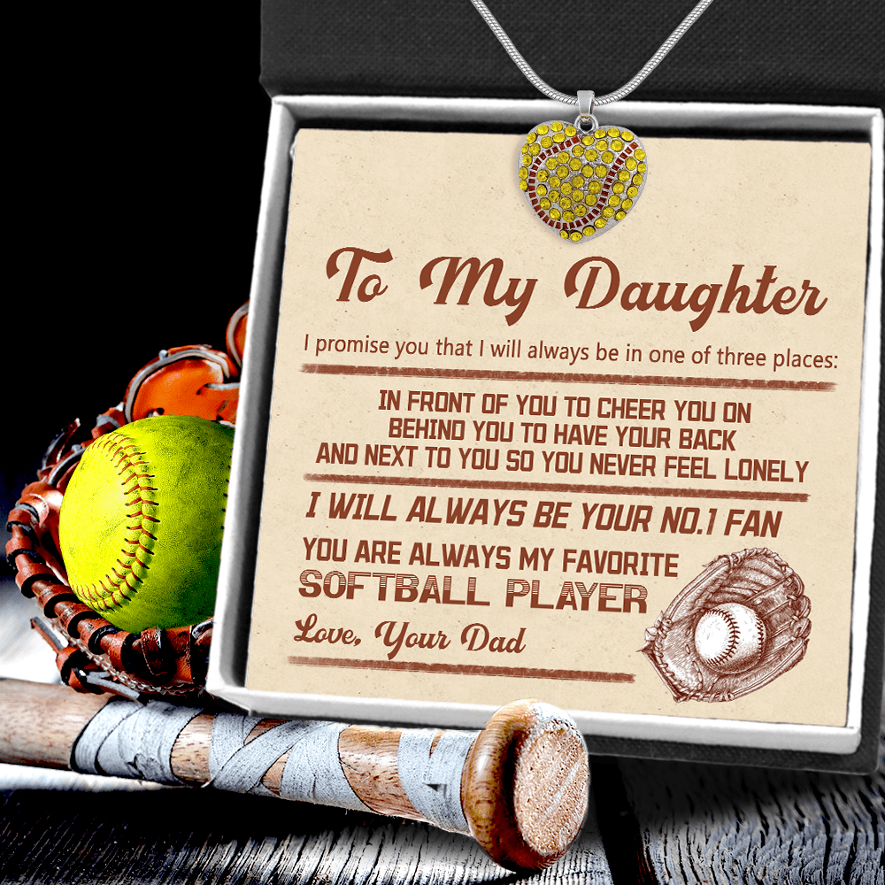 New Softball Heart Necklace - To My Daughter - From Dad - I Will Always Next To You - Gnep17006